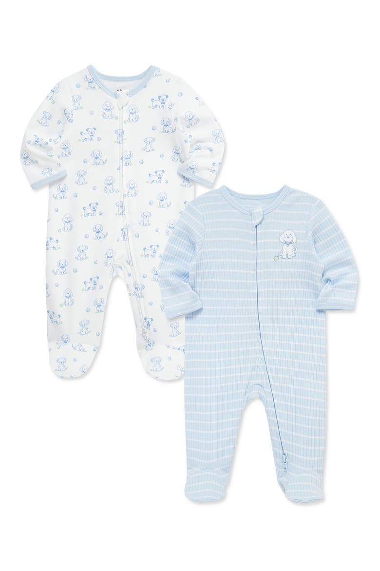 Playful Puppy 2-Pack Organic Cotton Footies, Alternate, color, BLUE