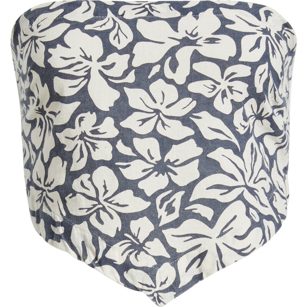 Rip Curl Las Dalias Cotton & Linen Strapless Top In Navy