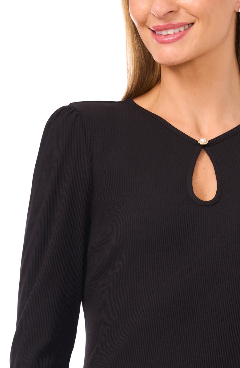 CeCe Keyhole Rib Top, Alternate, color, Rich Black