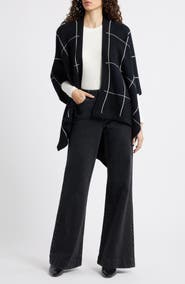 Nordstrom Windowpane Ribbed Wool & Cashmere Poncho