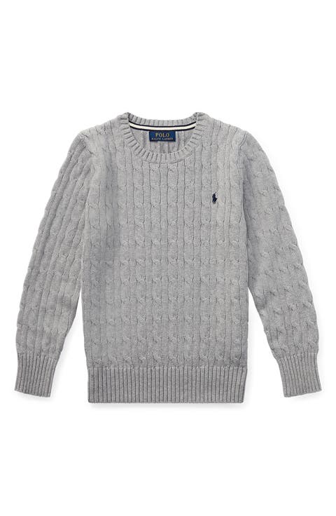 Kids' Cabled Cotton Crewneck Sweater (Big Kid)
