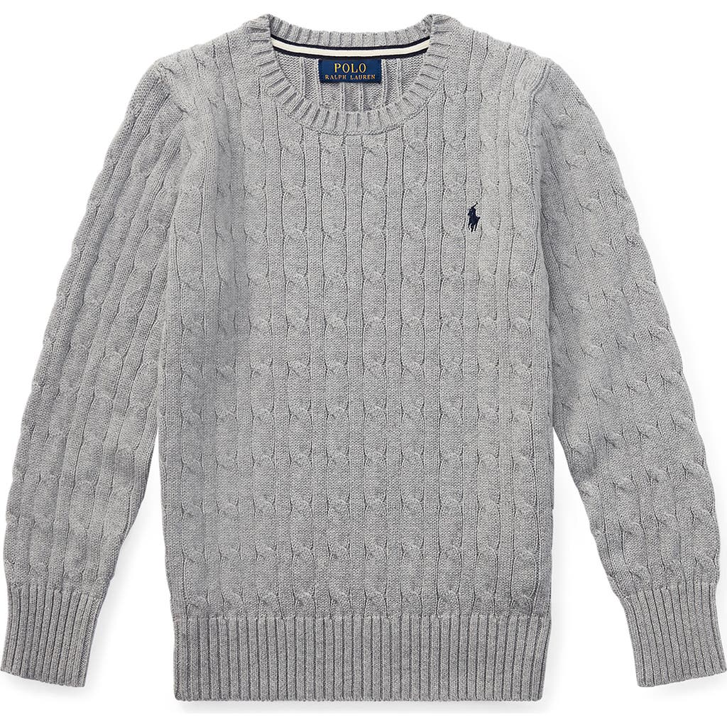 Polo Ralph Lauren Kids' Cotton Cable Knit Crewneck Sweater In Gray