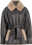 UGG® Ensily Faux Leather Belted Jacket with Faux Fur Trim