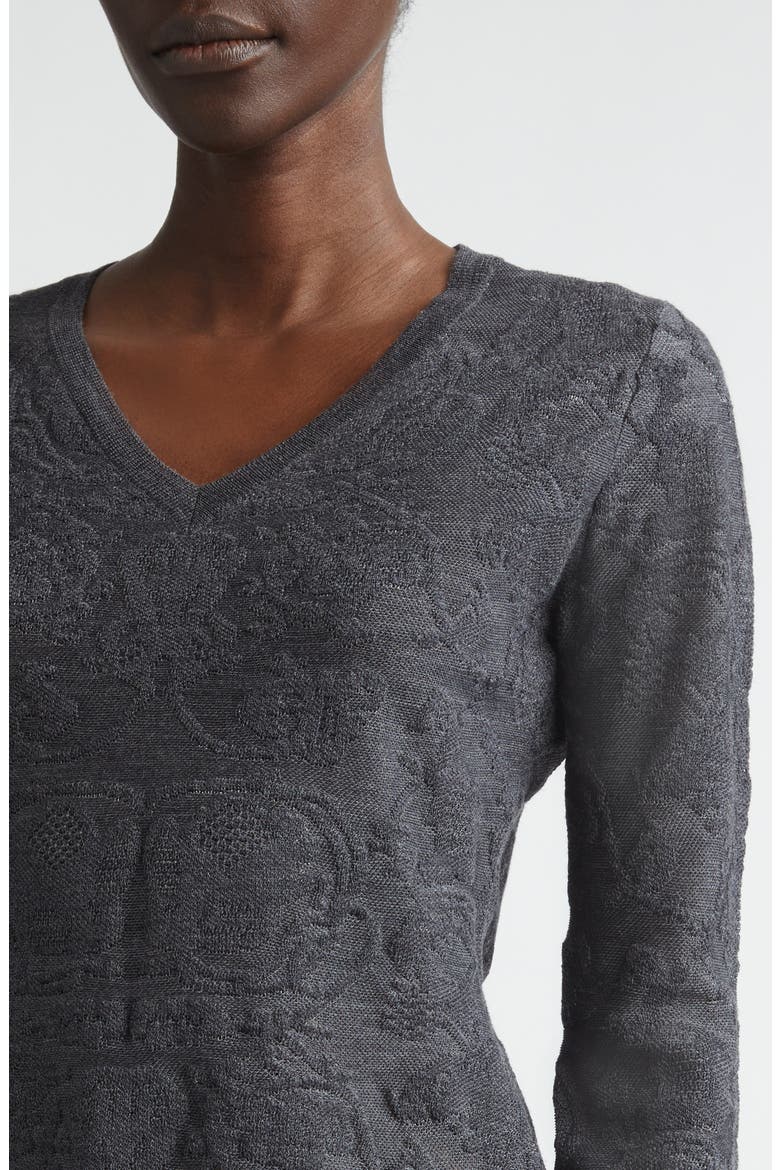 Paisley Jacquard Wool Blend V-Neck Sweater, Alternate, color, GREY MELANGE