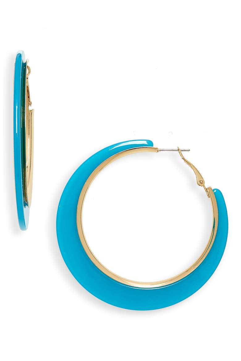 Resin Hoop Earrings, Main, color, GOLD- NEON BLUE