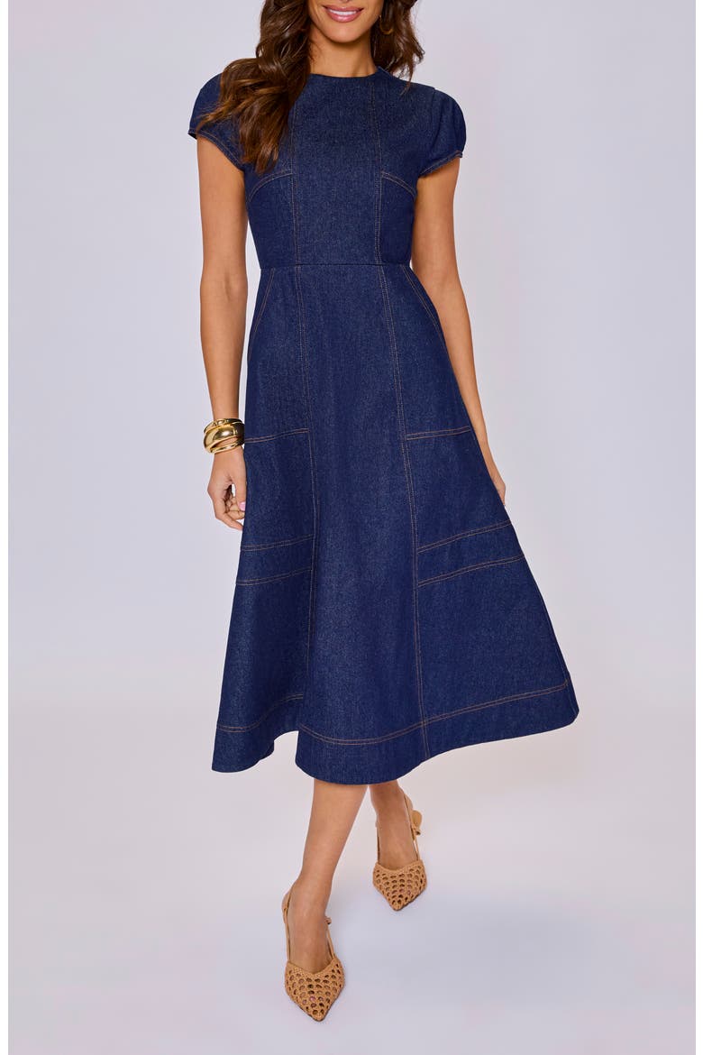 Margot Denim Midi Dress, Alternate, color, DARK DENIM