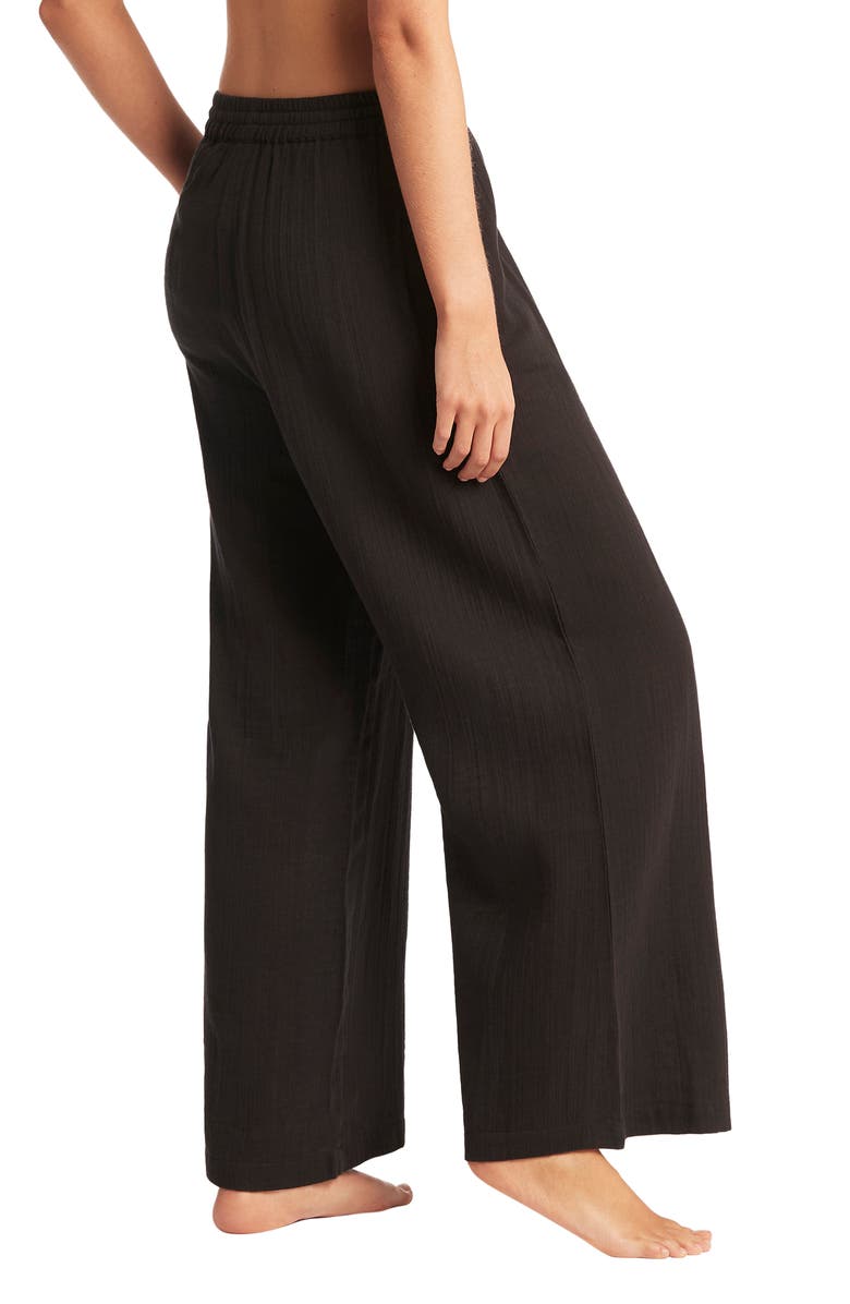 Sea Level Sunset Beach High Waist Cotton Gauze Cover-Up Pants, Alternate, color, Black