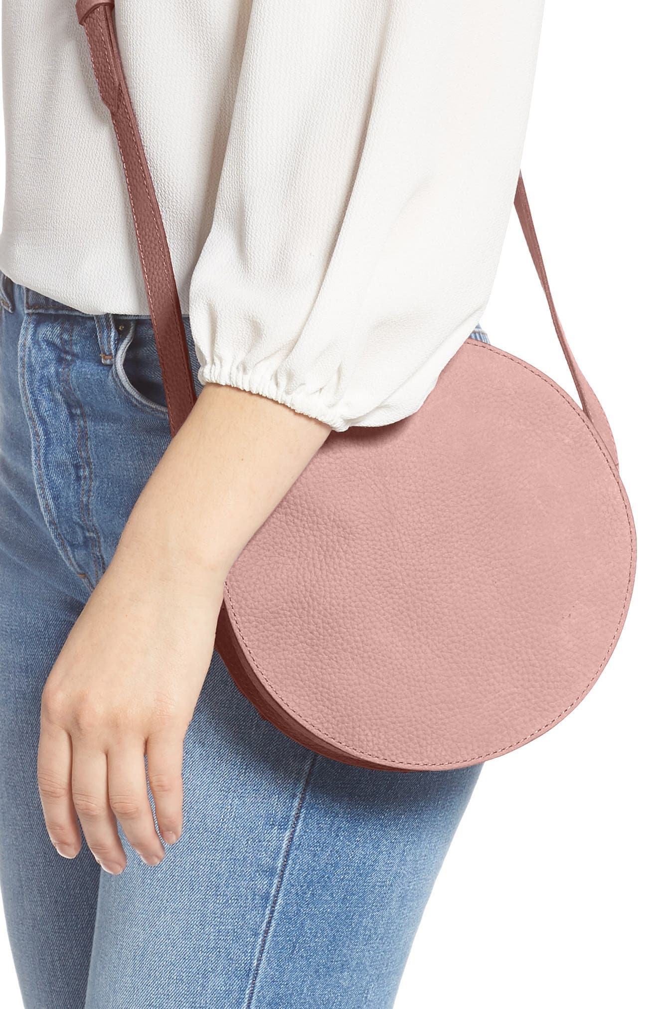 Madewell The Simple Circle Nubuck Leather Crossbody Bag, Alternate, color, 