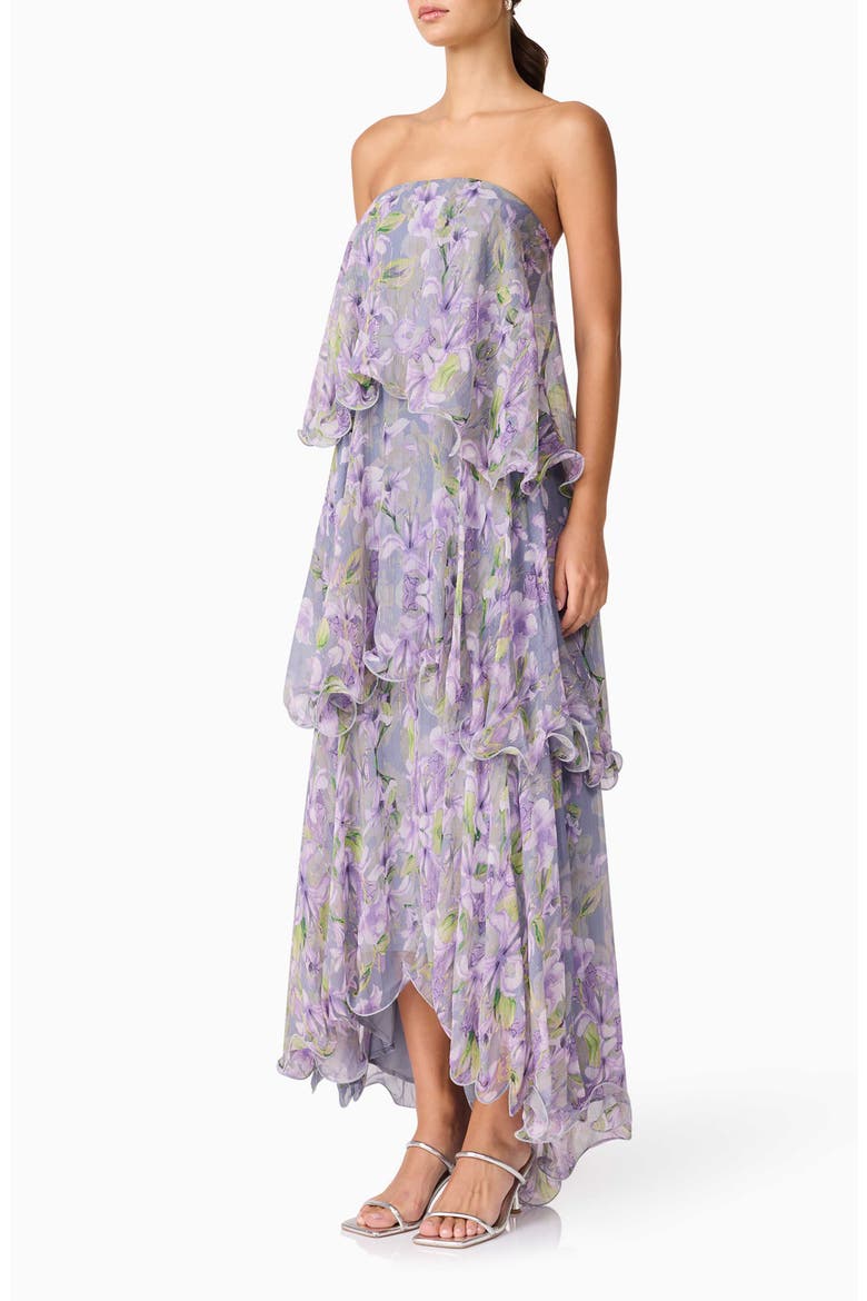 Milena Floral Tiered Ruffle Georgette Maxi Dress, Alternate, color, FOG LILAC