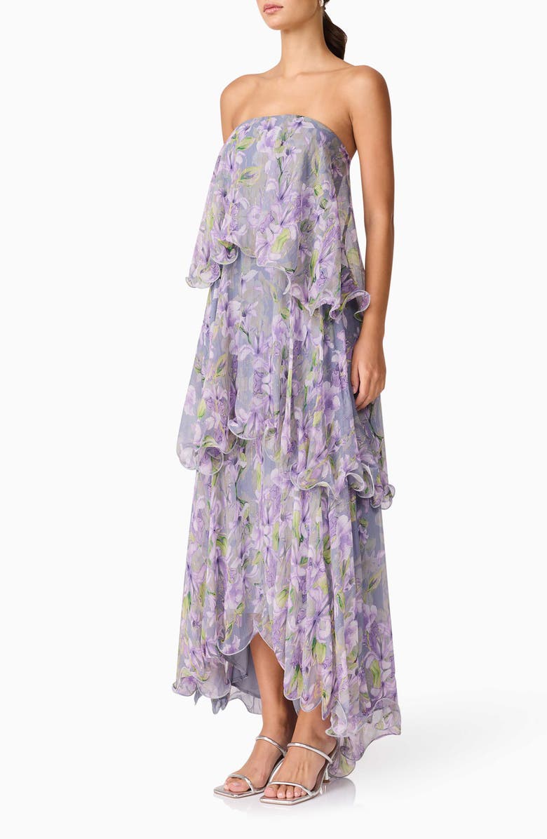 Elliatt Milena Floral Tiered Ruffle Georgette Maxi Dress, Alternate, color, Fog Lilac