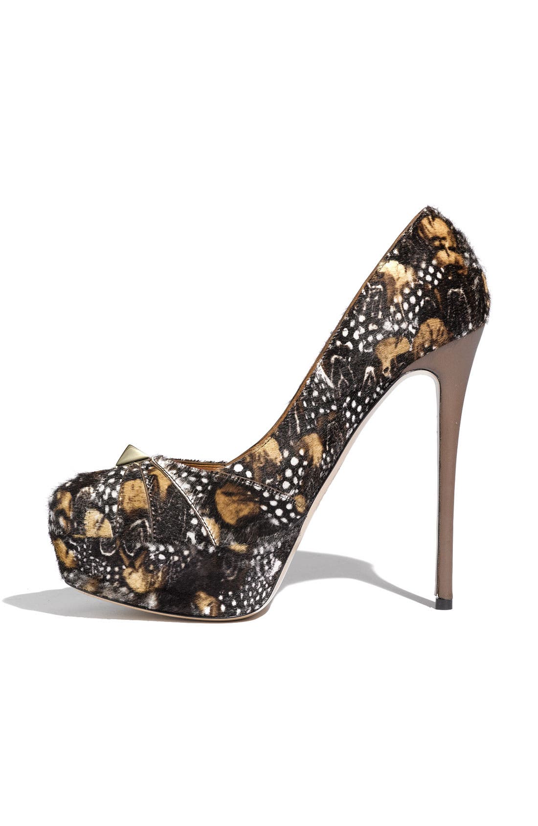 Valentino Garavani 'Rockstud' Feather Print Calf Hair Pump, Alternate, color, 