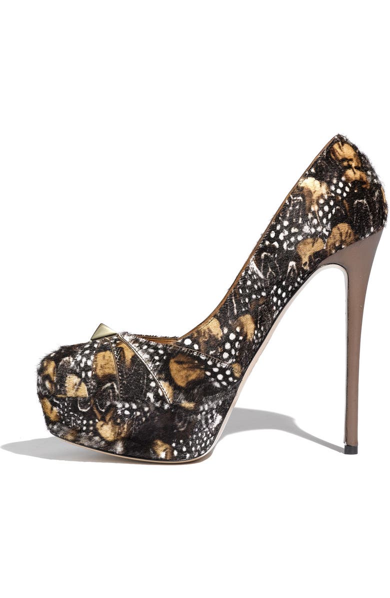 Valentino Garavani 'Rockstud' Feather Print Calf Hair Pump, Alternate, color,
