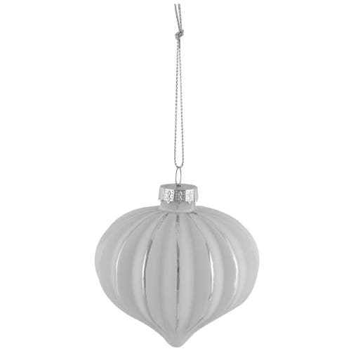 Northlight Striped Ball And Onion Glass Christmas Ornaments In Gray