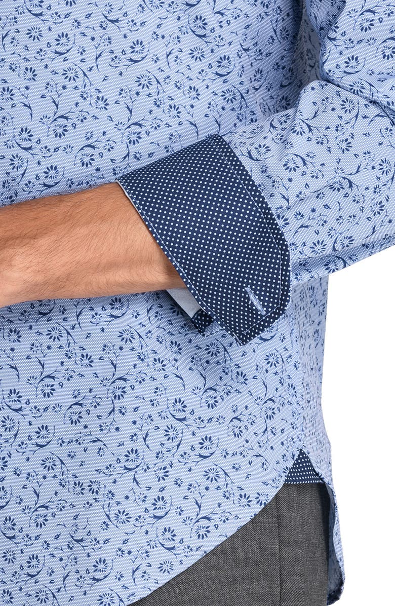 W.R.K Slim Fit Abstract Print Performance Dress Shirt, Alternate, color, Chambray Blue