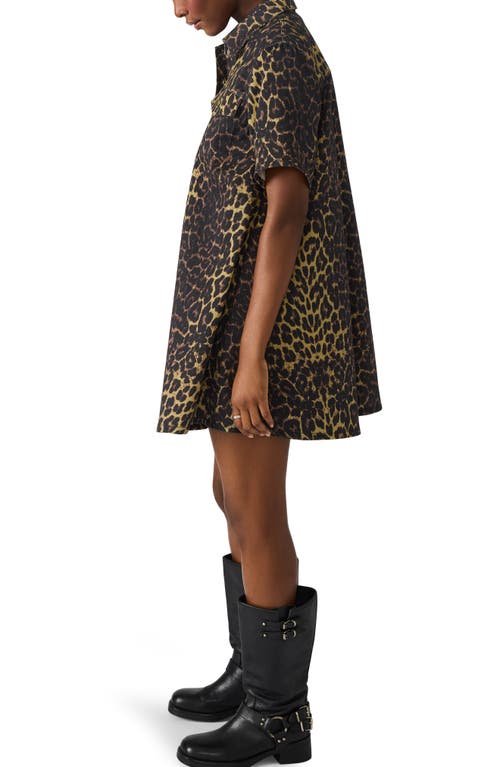 Steve Madden Freddy Leopard Print Denim Shirtdress In Brown
