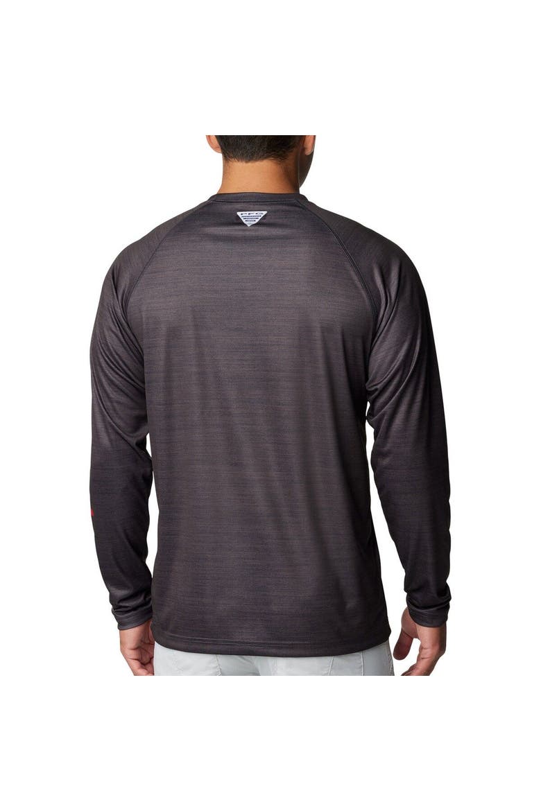 Men's Columbia  Heather Charcoal Nebraska Huskers PFG Terminal Tackle Omni-Shade Raglan Long Sleeve T-Shirt, Alternate, color, Heather Charcoal