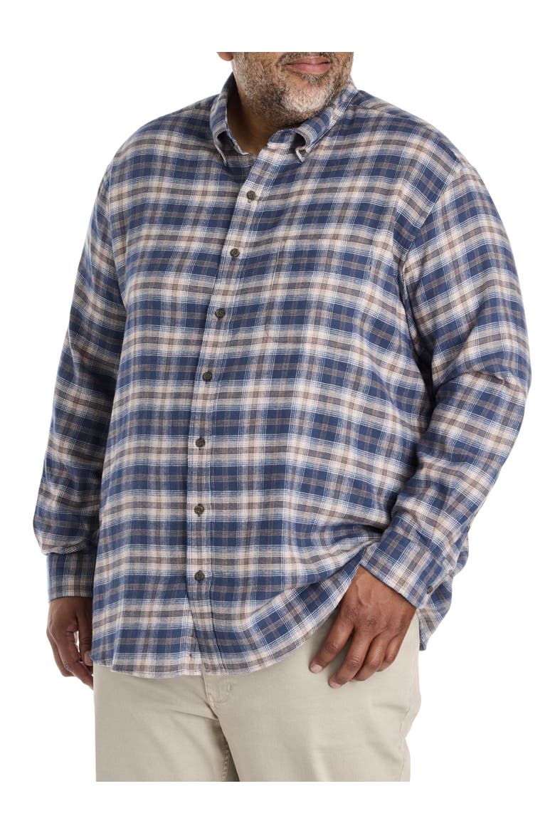 Big & Tall Small Plaid Flannel Sport Shirt, Alternate, color, NAVY MULTI