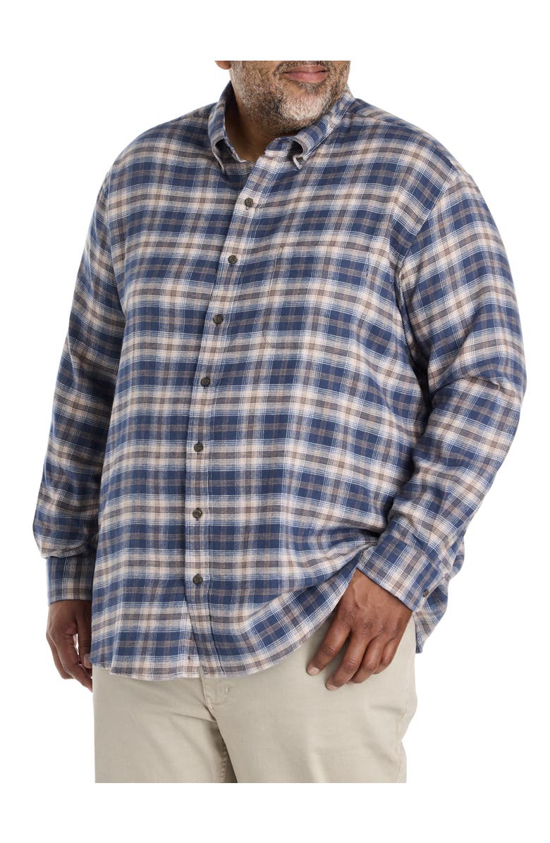 Harbor Bay by DXL Big & Tall Small Plaid Flannel Sport Shirt, Alternate, color, Navy Multi