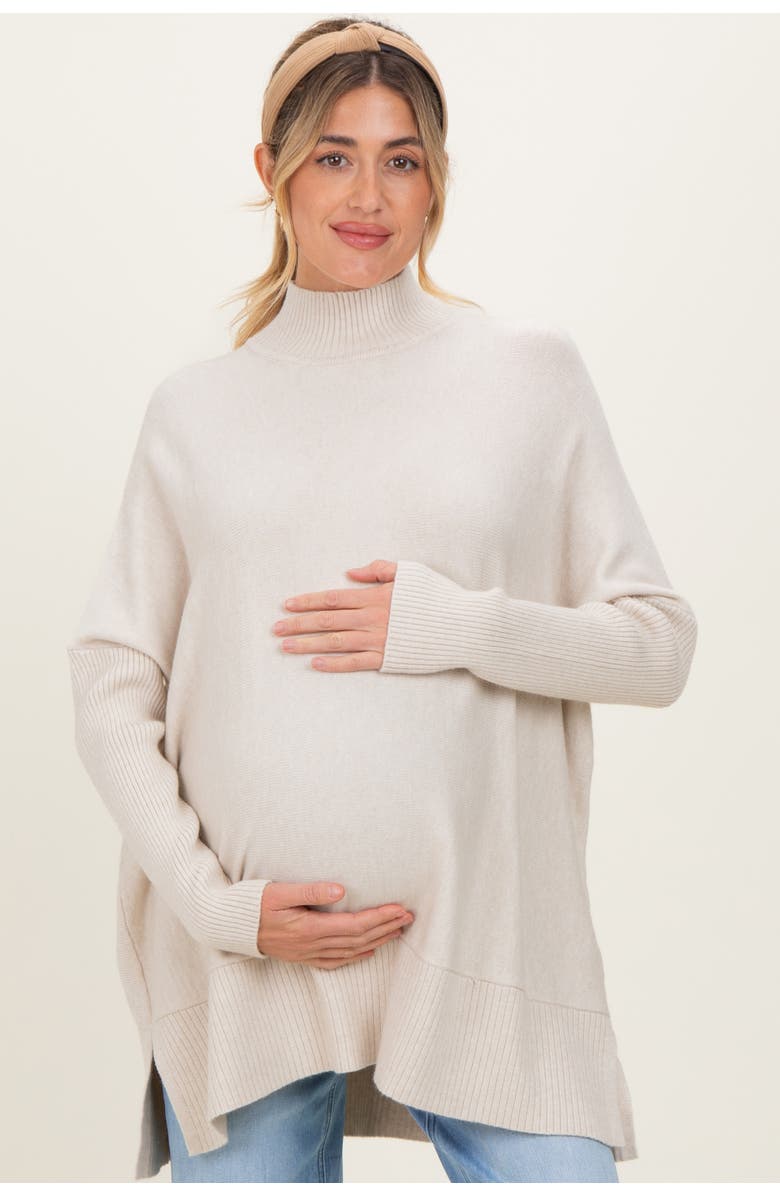 PinkBlush Mock Neck Oversized Sir Slit Sweater Top, Alternate, color, Cream