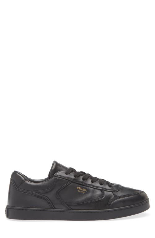 Prada Leather Sneakers With Flat Sole And Round Toe In Nero