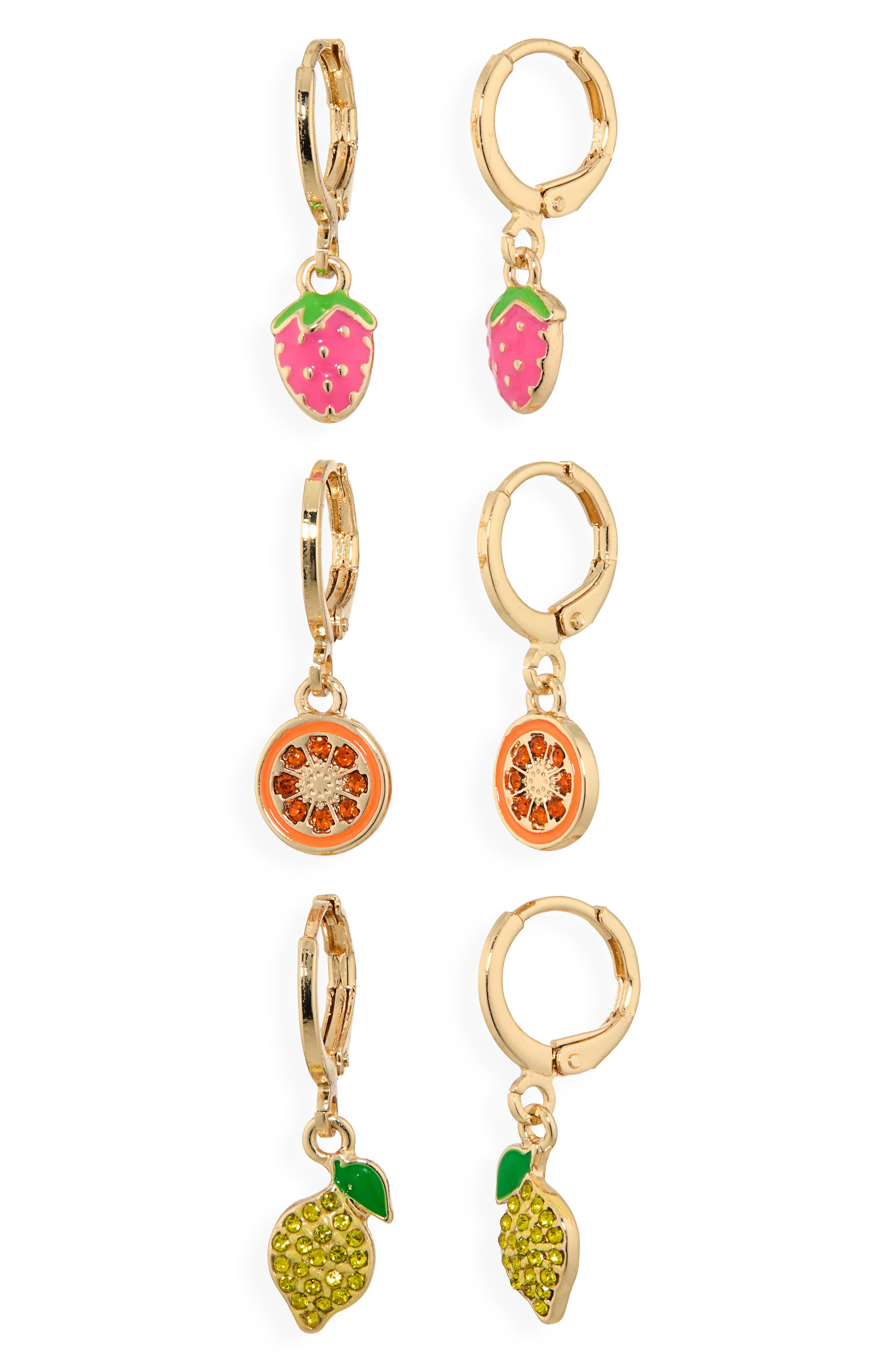 Leith 3-Pack Assorted Fruit Drop Huggie Hoop Earrings