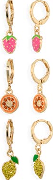 Leith 3-Pack Assorted Fruit Drop Huggie Hoop Earrings