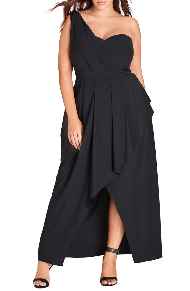 City Chic Allure One-Shoulder Maxi Dress, Main, color, 