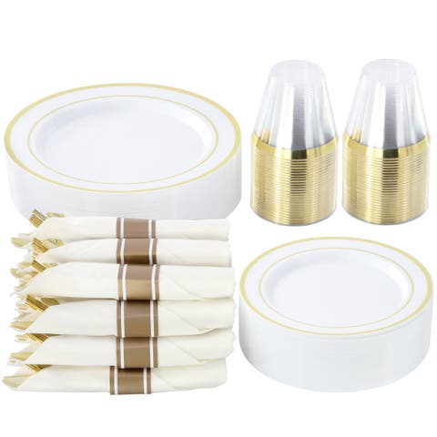 350 Piece Disposable Plastic Dinnerware Party Set for 50 Guests