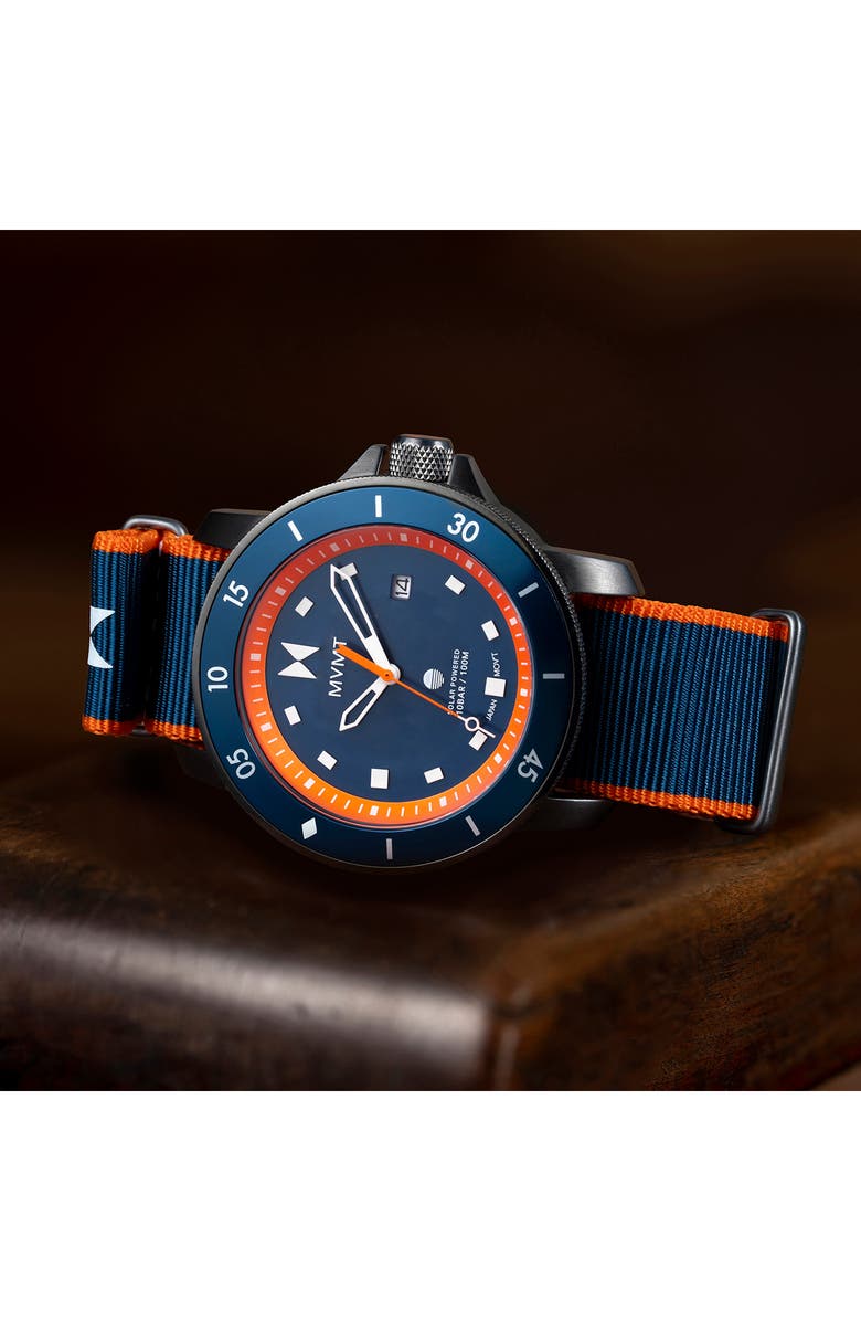 MVMT Cali Diver Solar Nylon Strap Watch, 40mm, Alternate, color, Blue