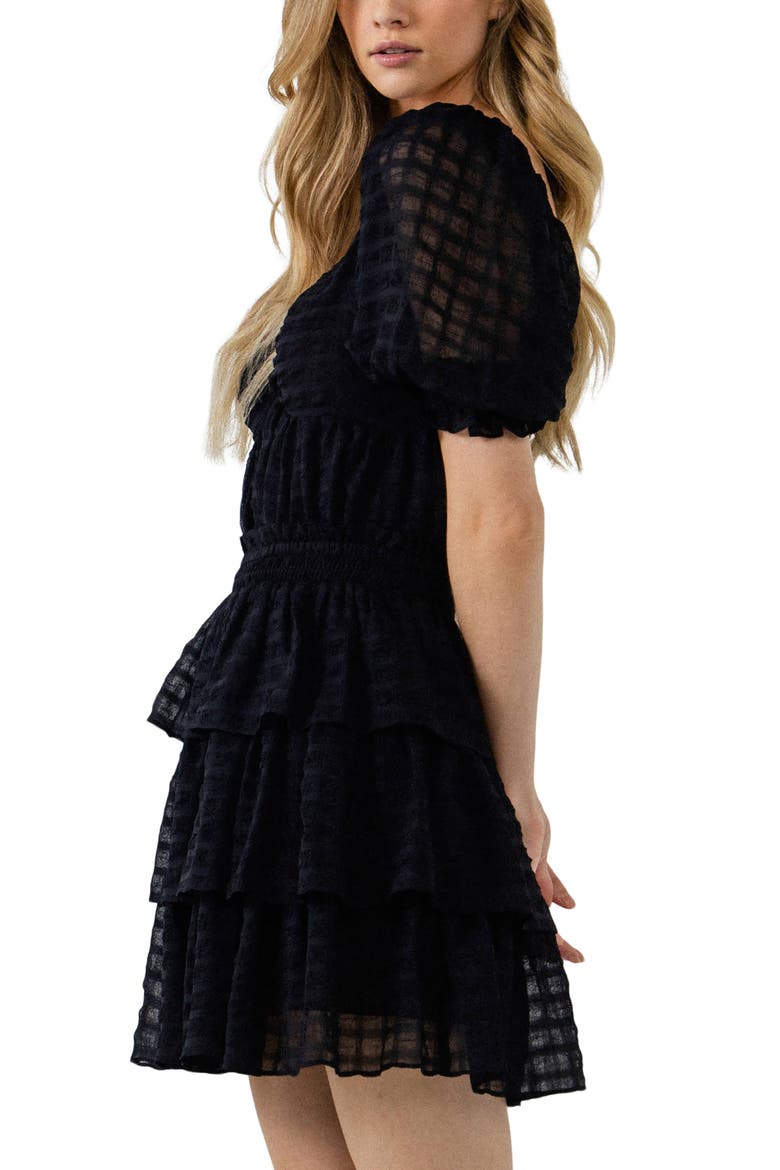 Gingham Chiffon Top, Alternate, color, BLACK