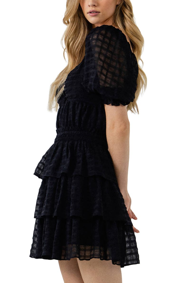 English Factory Gingham Chiffon Top, Alternate, color, Black