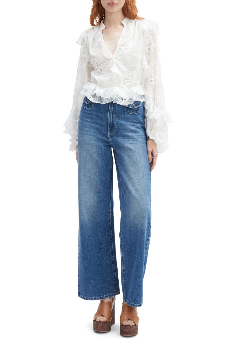 Bardot Embroidered Frill Top, Alternate, color, Orchid White