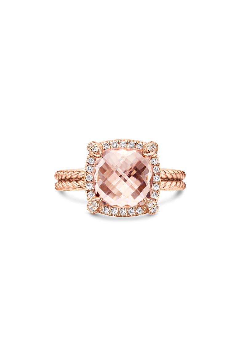 Chatelaine® Pavé Bezel Ring in 18K Rose Gold, Main, color, ROSE GOLD/ DIAMOND/ MORGANITE