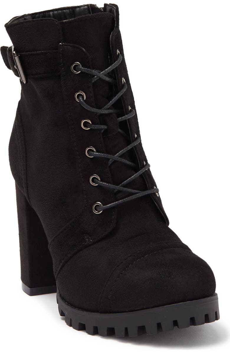 TOP GUY SHOES TOP GUY Suede Lace-Up Block Heel Bootie, Main, color,