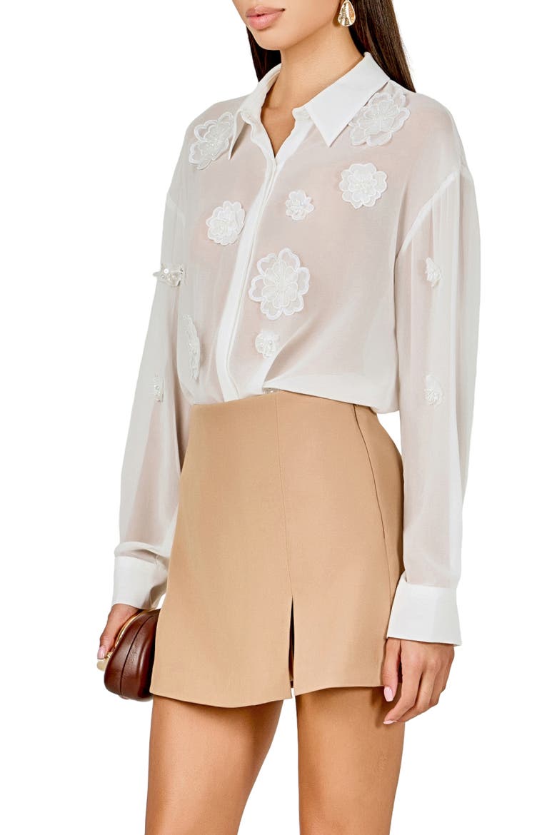 Floral Detail Sheer Shirt, Alternate, color, WHITE