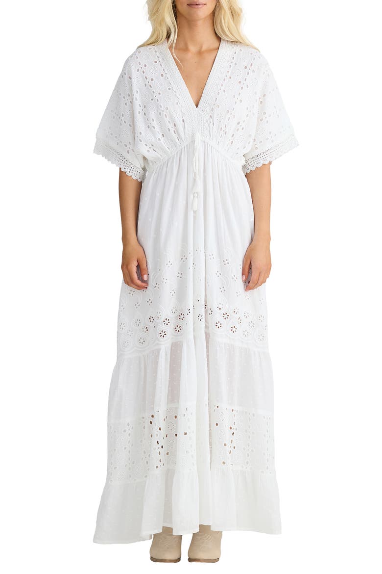 Nora Broderie Anglaise Tiered Maxi Dress, Main, color, WHITE