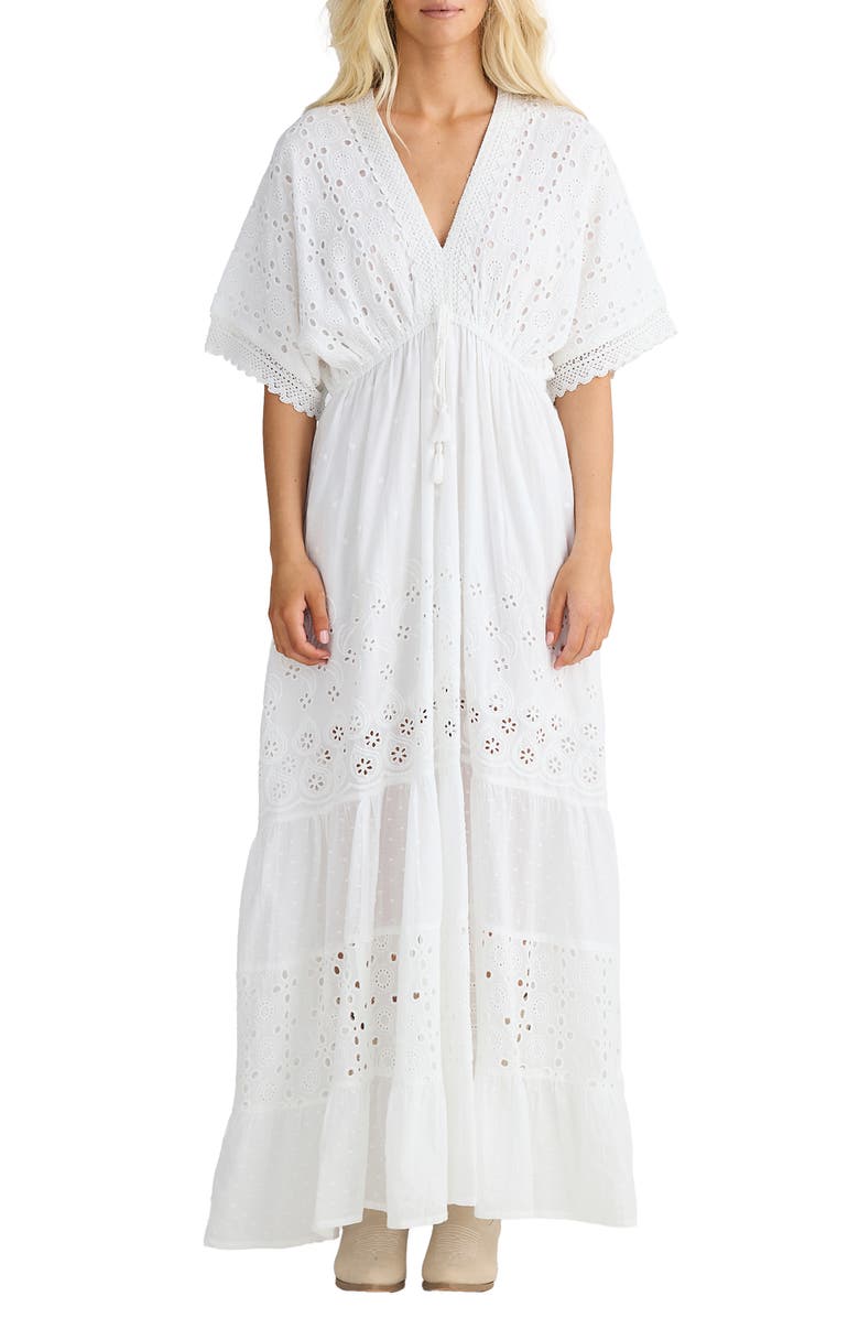 Talisman the Label Nora Broderie Anglaise Tiered Maxi Dress, Main, color, 