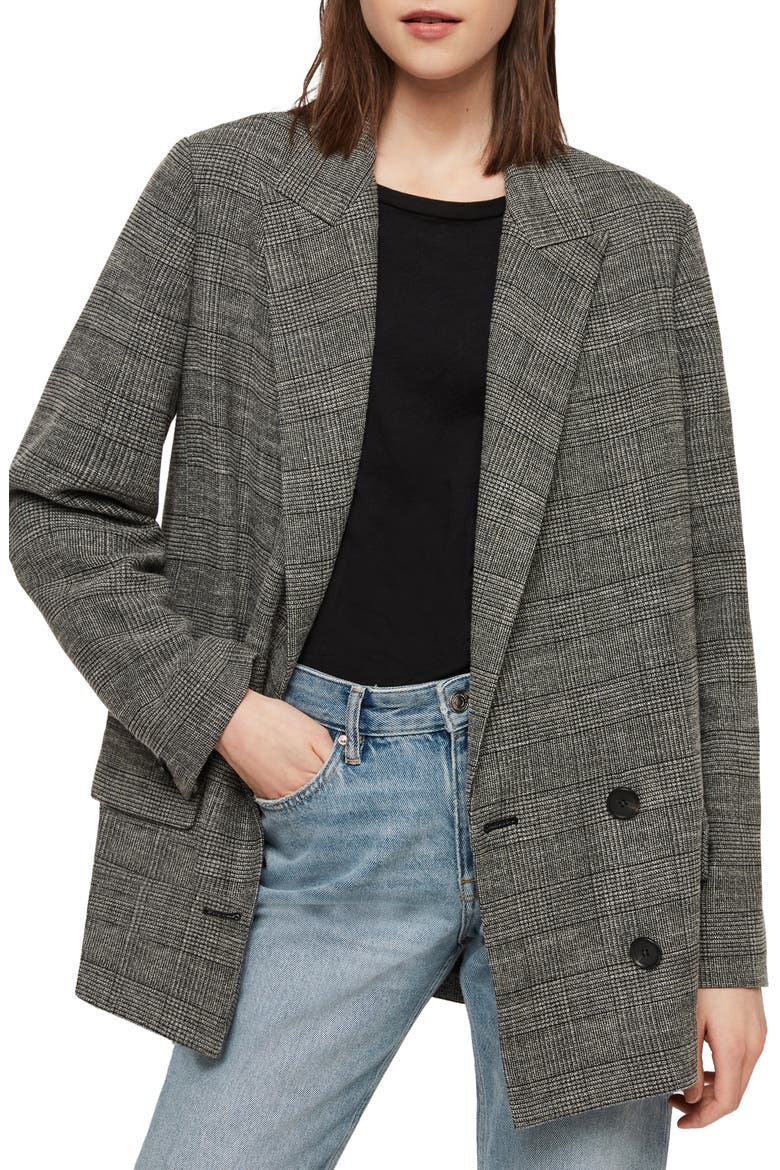 Helei Windowpane Plaid Oversize Blazer, Alternate, color, BLACK/ WHITE