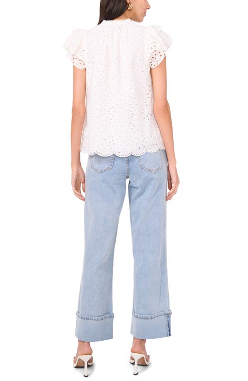 1.state Flutter Sleeve Cotton Eyelet Top