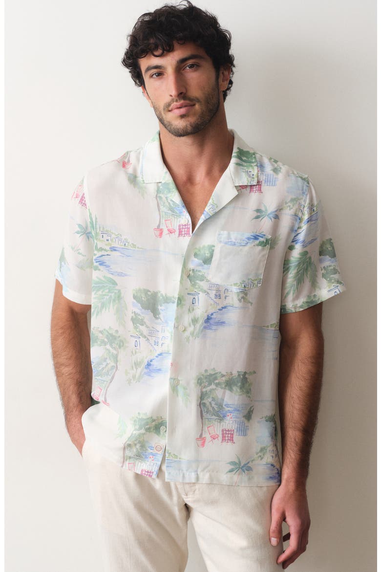 Luzio Resort Print Camp Shirt, Alternate, color, MEDITERRANEAN COASTLINE PRINT