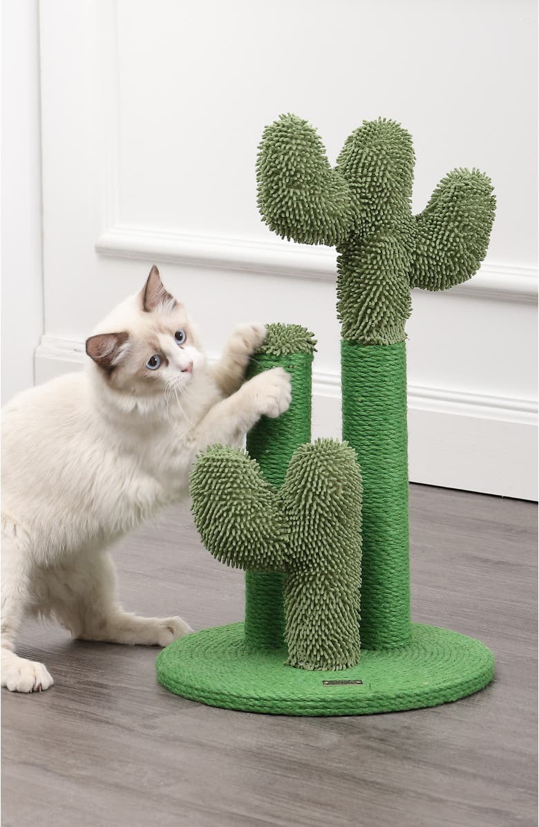 The Licker Store Marfa 21.5" Modern Jute Triple-Cactus Cat Scratching Post with Fuzzy Toy, Alternate, color, Green