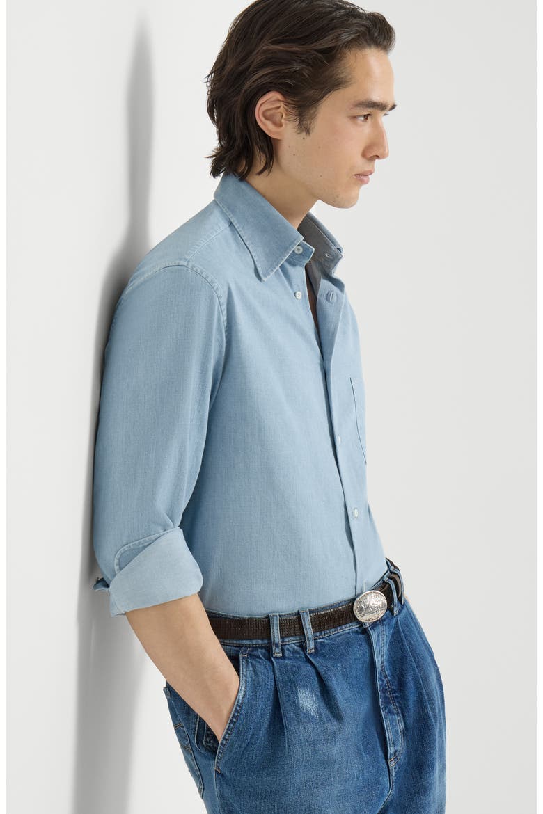 Lightweight denim shirt with Italian collar and chest pocket, Alternate, color, Light Blue Denim