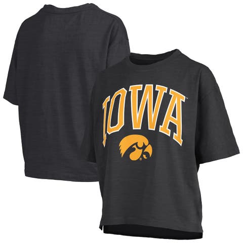 Women's Pressbox Black Iowa Hawkeyes Nelson Arch Over Logo Waist Length Oversized Slub T-Shirt