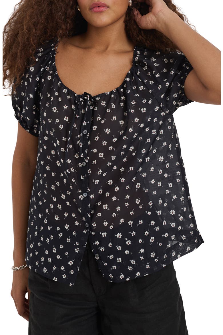 Rose Floral Cotton & Silk Top, Main, color, BLACK FLORAL