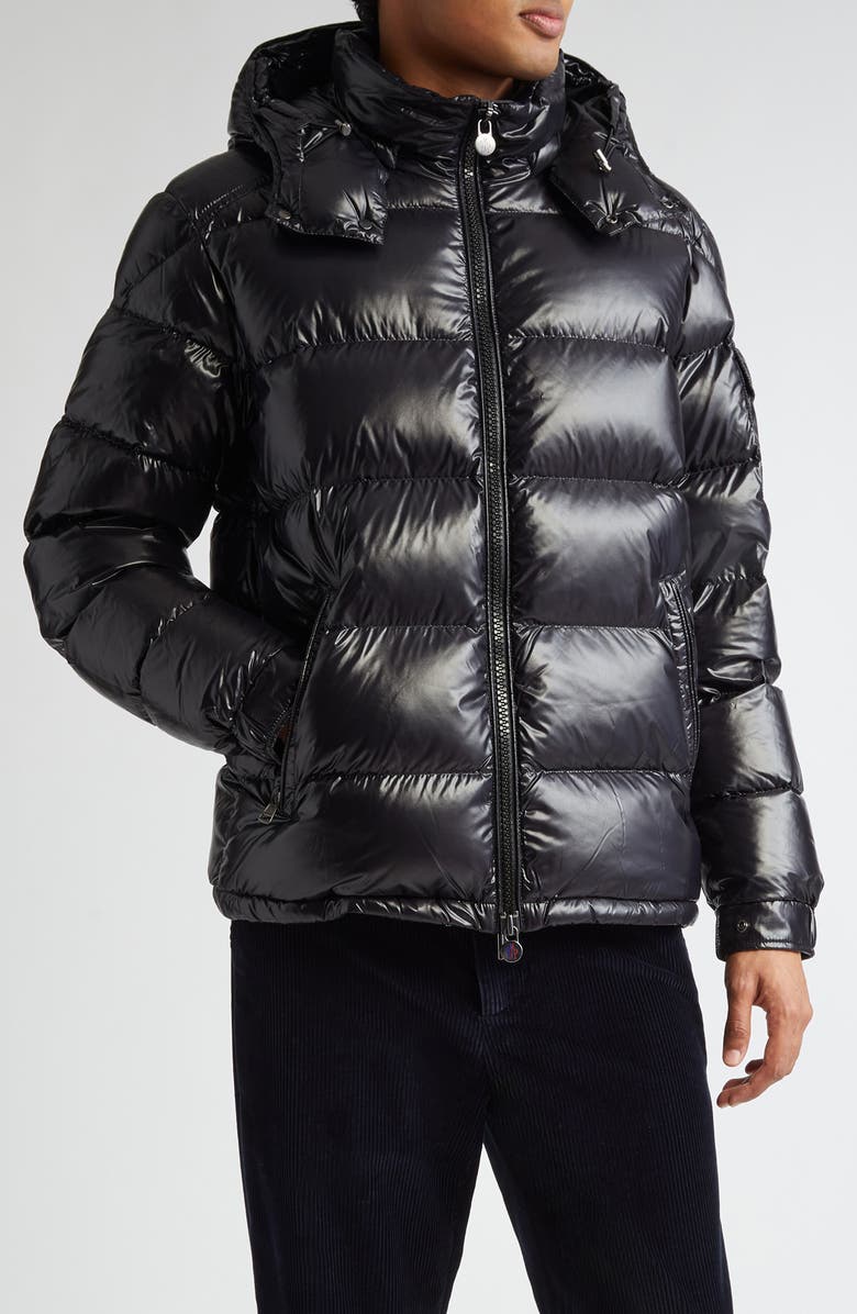 Moncler Maya Lacquered Nylon Down Jacket, Main, color, Black/Black