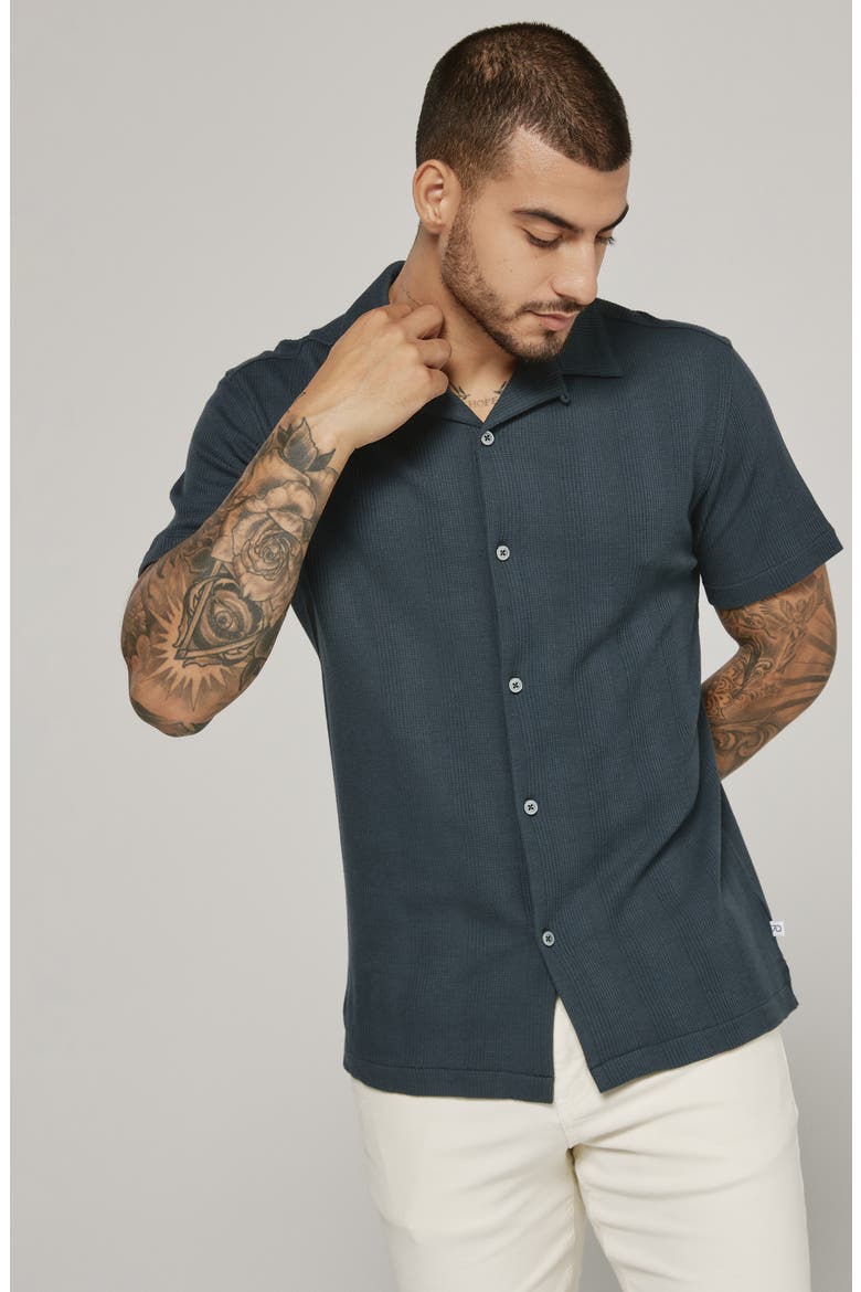 Burke Ribbed Knit Camp Shirt, Alternate, color, PETROL NAVY