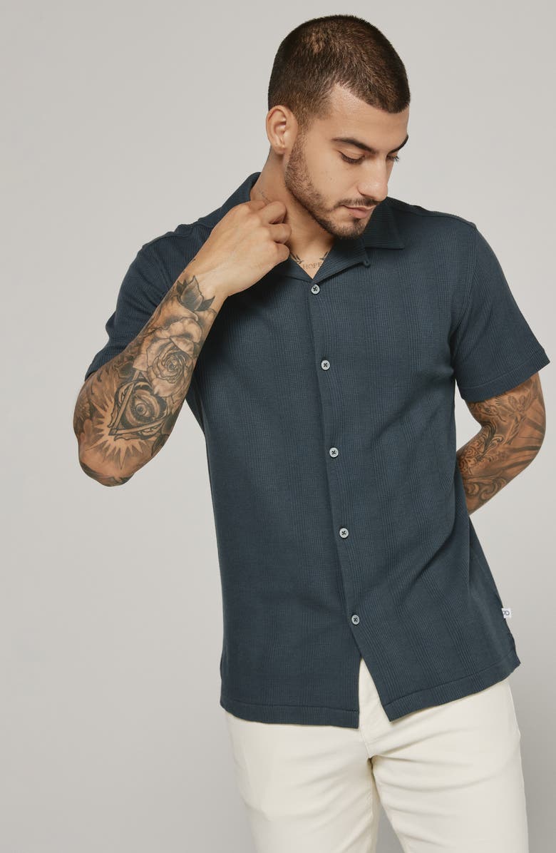 7 Diamonds Burke Ribbed Knit Camp Shirt, Alternate, color, Petrol Navy