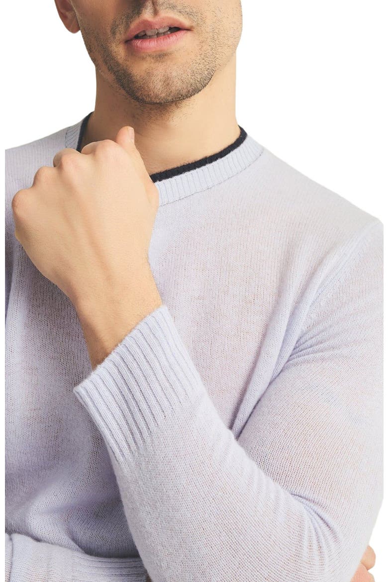 Lightweight Cashmere Contrast Trim Crewneck Sweater, Alternate, color, Ice Blue