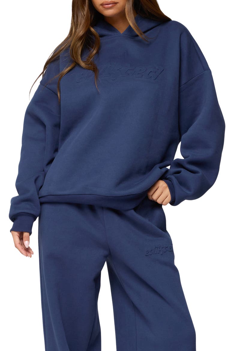 Totally Edikted Embossed Hoodie, Alternate, color, NAVY