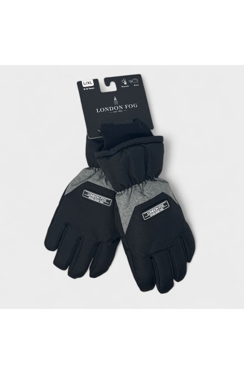London Fog Boy's Ski Gloves with Velcro Closure, Alternate, color, Black